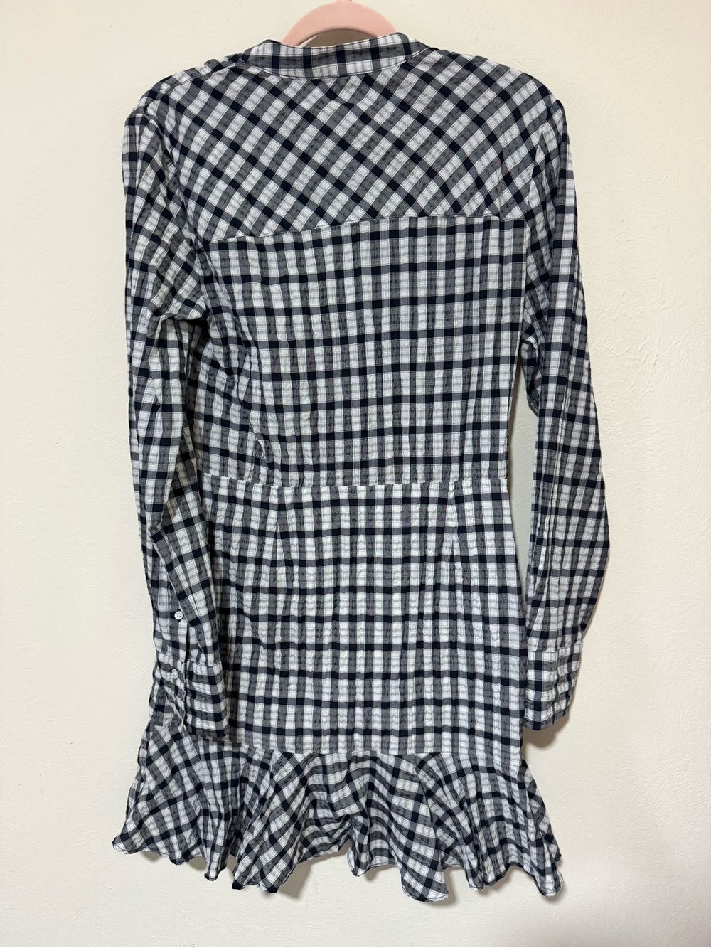 Veronica Beard Black and White Checked Wrap-Style Long Sleeve Dress - Picture 2 of 6